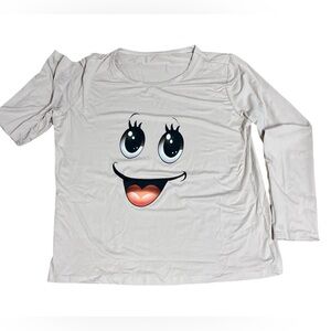 Tshirt, Happy Face, NIP, beige color, Long sleeve, 100% Poly, P2P 22”, soft!!